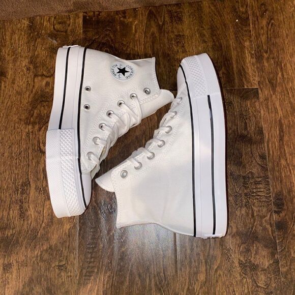 NEW MEN'S CONVERSE CANVAS PLATFORM CHUCK TAYLOR ALL STAR WHITE SNEAKERS 9 - 13 - Picture 6 of 9